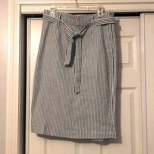 J Crew white blue denim striped pencil skirt belt